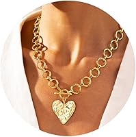 Robaice Chunky Gold Heart Necklace for Women - 14K Gold Plated Hypoallergenic Pendant Bold Chain Toggle Clasp Non-Tarnish Waterproof Gift
