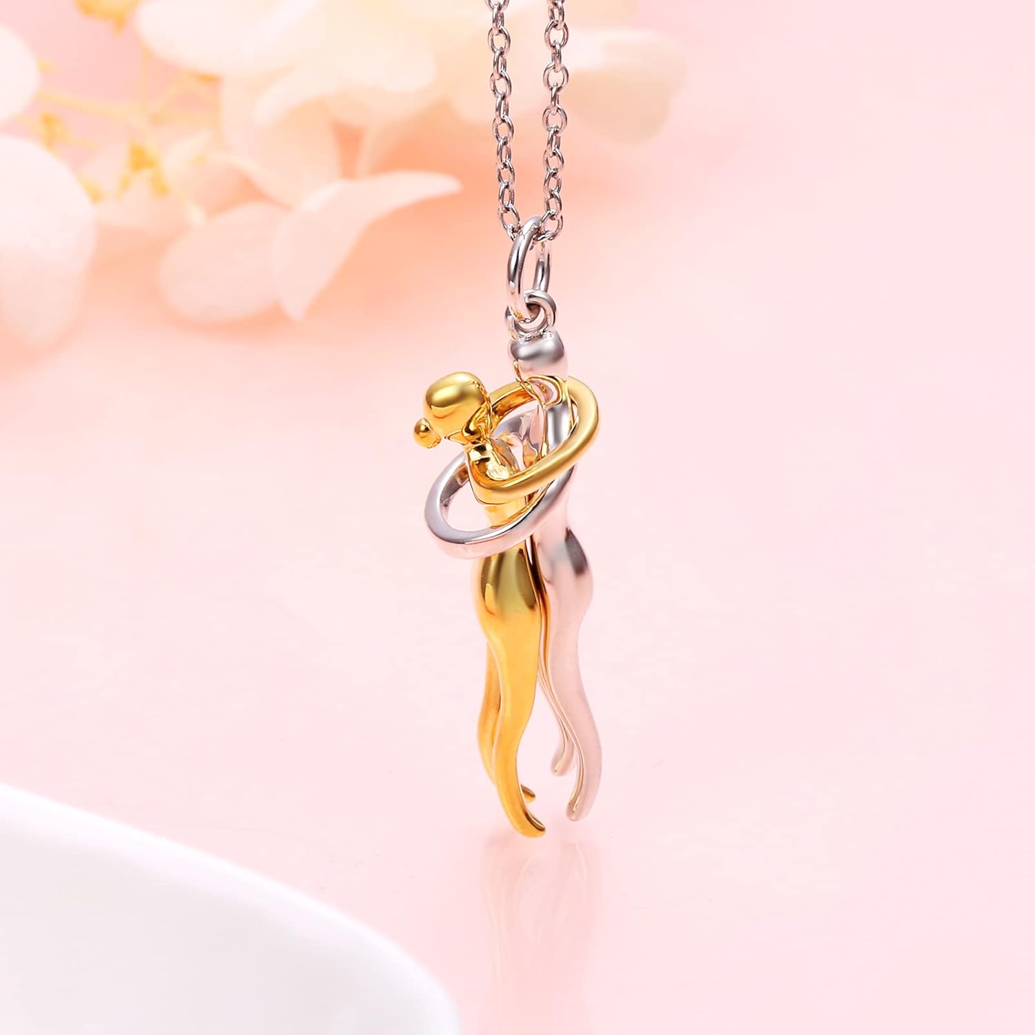 FLYOW Hug Couple Necklace for Women S925 Sterling Silver Hugging Necklace Anniversary Jewelry for Him and Her,Lover Valentines day gift - Image 2