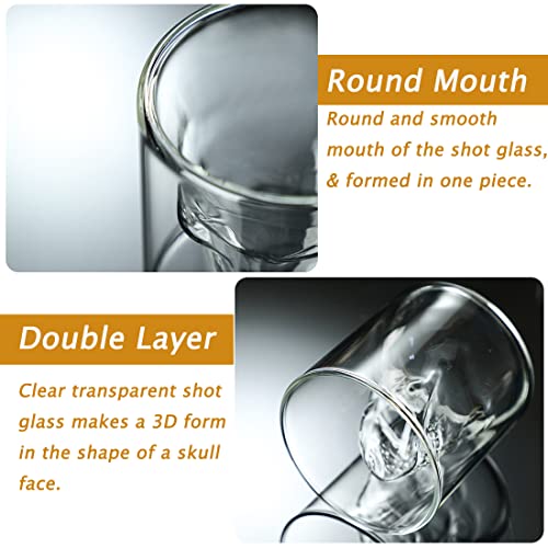Deckaly Crystal Skull Shot Glasses Double Wall Glass Cup Set Of 4, 2.5 Oz Whiskey Shot Glasses, Party & Bar Decor Drinking Glassware For Whiskey, Vodka, And Cocktail #TOP2