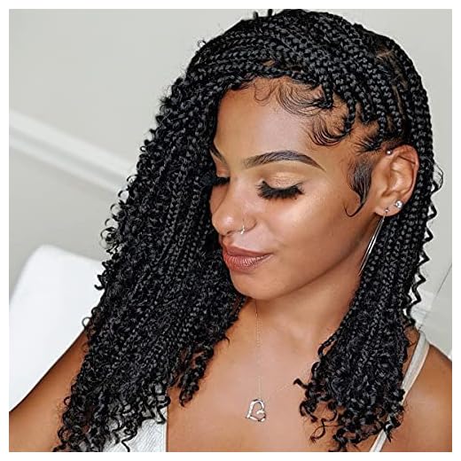 Unionbeauty 8 Packs 14 Inch Boho Box Braids Crochet Hair Curly Ends Messy Goddess Box Braids Hair Extension Pre-looped Individual Synthetic Braiding Hair Bob Bohemian Hippie Braids for Black Woman 1B#