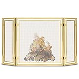 Panel Plegable de Hierro para Fuego, Barrera contra Llamas con Malla metálica, Protector Ancho para Chimenea para leña y carbón, Estufas, Parrillas (Color: Dorado) (Dorado)