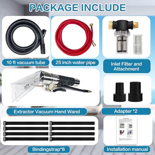 Image of Better Extractor Hose Kit, Compatible with Shop Vac Extractor Kit, Comes with 25 FT Waterline,Combined Spray and Suction Dusting Head, Suitable for Household, Automotive, and Industrial Cleaning