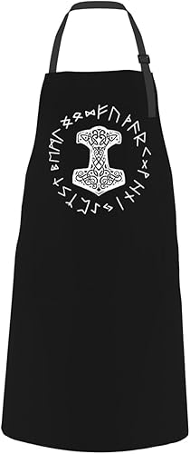 Miniatura 2 de Vikings Mjolnir And Rune Wheel Norse Mythology Symbol Waterproof Apron Adjustable Kitchen Apron