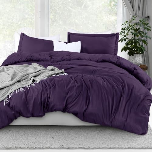Image of Utopia Bedding Duvet Cover Full Size - 3 Piece with Zipper Closure - 1 Comforter Cover 80X90 Inches & 2 Pillow Shams 20X26 Inches (Eggplant) Comforter Not Included