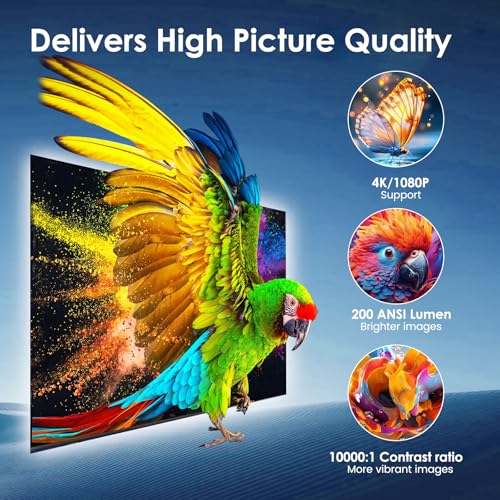 Mini Beamer Unterstützt 4K 1080P, Projektor Tragbarer mit WiFi 6 und Bluetooth 5.4 Beamer Klein 270° Drehen Auto Keystone Android 13.0 Kompatibel mit HDMI/TV Stick/Laptop/Memory Stick