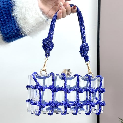 Image of Acrylic Clear Clutch with Rhinestone Evening Bags for Women Glittering Rope, Perfect for Party Prom Club Darkblue