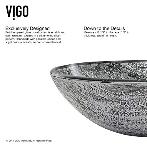 Vigo Vgt559 16.5" L -16.5" W -12.38" H Titanium Handmade Glass Round Vessel Bathroom Sink Set In Slate Grey Finish With Brushed Nickel Single-Handle Single Hole Faucet And Pop Up Drain #TOP6