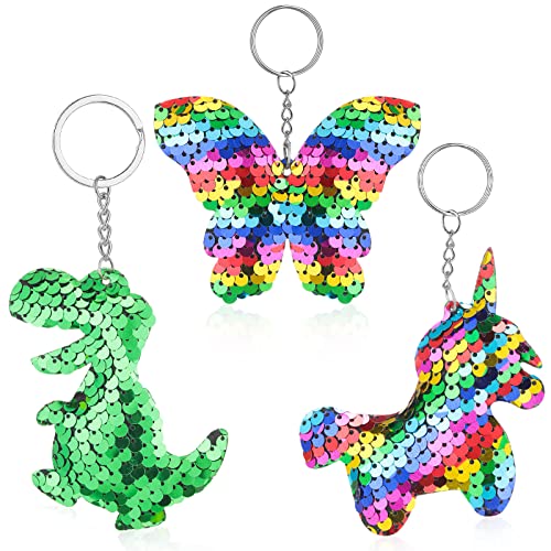 Yaomiao 3 Llavero con lentejuelas reversibles llaveros de bolsa de Unicornio Mariposa Dinosaurio...