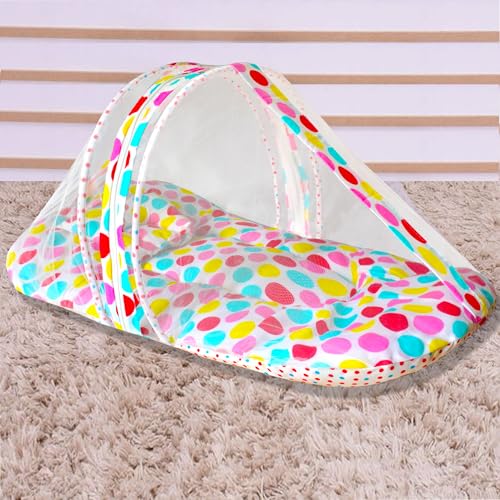 Image of VParents mite Polka dots Cotton Bedding Combo: Mosquito net Attached Bed & Travel Nest