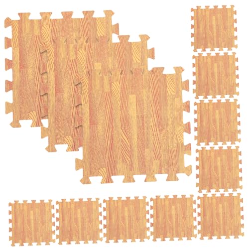 GLEAVI 12Pcs Interlocking Floor Mats Wood Grain Foam Play Mat and Comfortable Crawling Pad for Foam Tiles for Home Decoration and Playtime