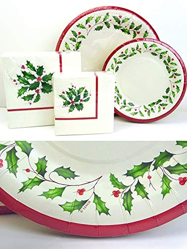 lxhol72 Lenox Holiday Holly Paper Plates and Napkins Set, 72 pc, Christmas