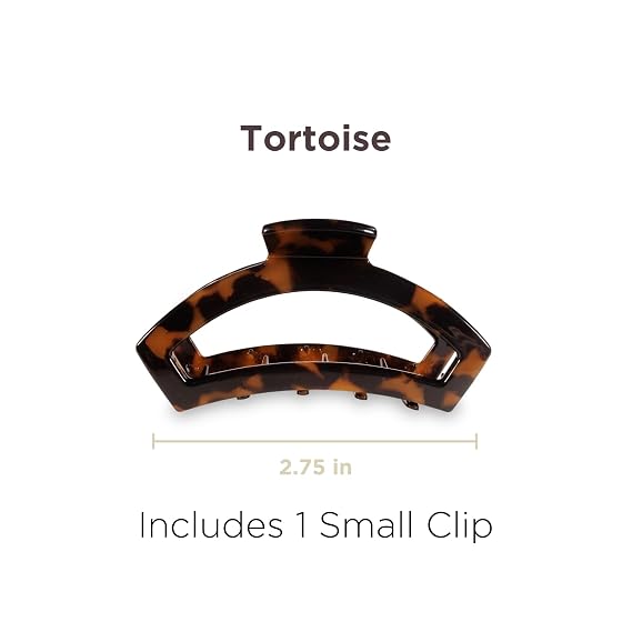 TELETIES - Small Open Hair Clip - Hair Claw Clips for Women - Strong Grip, Bendable Teeth, Comfortable Cutout Design - For Thin to Medium Thick Hair - All Hair Types & Textures - Tortoise
