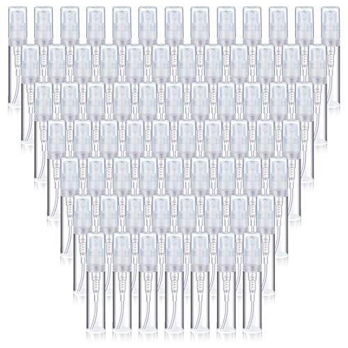 80 Pieces Mini Spray Bottles Clear Travel Spray Bottles Refillable Empty Bottle Containers Plastic Perfume Atomizer Bottles with Covers for Travelling Essential Oils Perfume Supplies (2 ml)