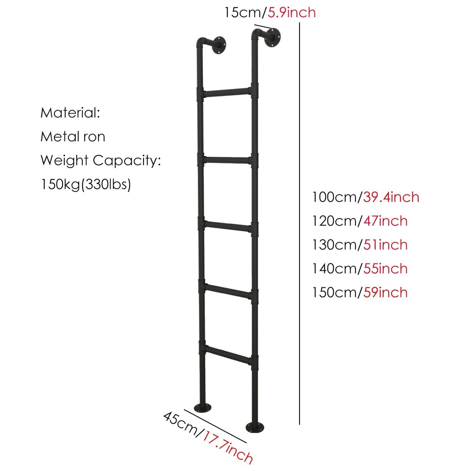Generisch Bodenmontierte Leitern für Zuhause, 100 120 130 140 150 cm Höhe, Eingangstreppe/Keller-Lichtschachttreppe, für Wohnmobil-Dachboden-Etagenbett (Schwarz, 100 cm/39,4 Zoll)