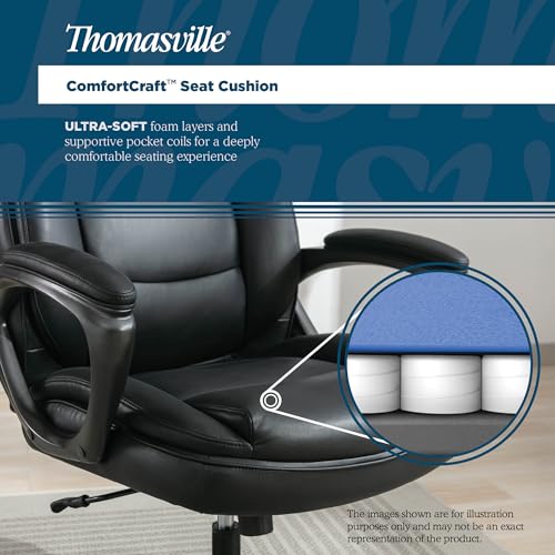 Thomasville® Lansing Big & Tall Office Chair, High-Back DeskChair, Adjustable Ergonomic Support, Vegan Leather, Semi-Plush ComfortCraft Seat Cushion Technology, Padded Headrest & Armrests, Black