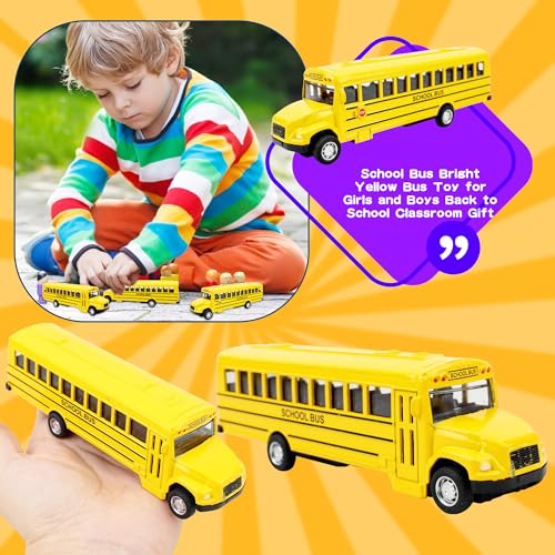 Restroma 4 Pcs Pull Back School Bus Mini School Bus Toys Yellow Bus Toy Car for Toddlers Kids Birthday Gifts Classroom Rewards