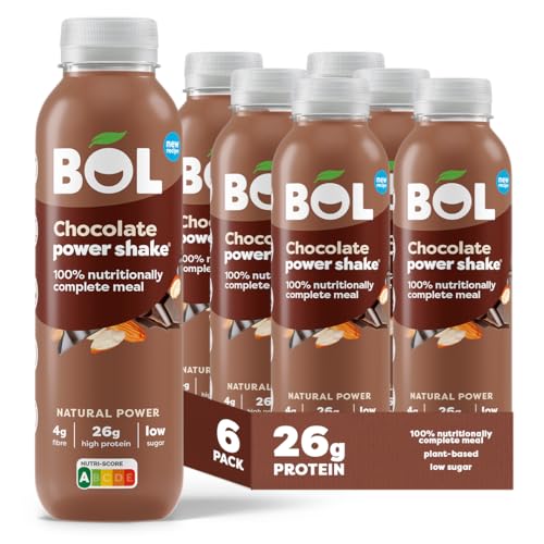 BOL Chocolate Power Shake — Ready-to-drink Nutritionally Complete Meal (302kcal) | 26g High Protein Shake Bottle | Low Sugar, Plant-based, Low Calorie Meal Replacement Shakes (410ml x 6 bottles)