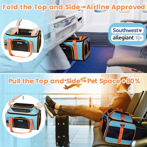 Image of Petskd Top-Expandable Pet Carrier 19x13x9 Inches for Southwest Allegiant Airlines Approved, Soft-Sided Carrier for Small Dog Under 15 lbs and Large Cat Under 20 lbs(Blue)