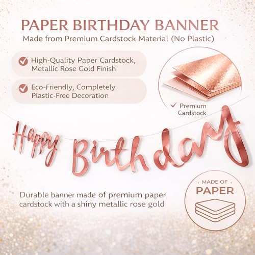 Image of Rozi Decoration Pink Balloon Kit with Rose Gold Happy Birthday Banner, Pastel Pink Metallic Balloons Garland Set for Girls Kids Adults Birthday Parties Decoration Supplies Pack of 42 Pcs