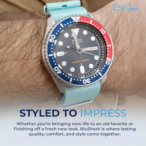 Image of BluShark - Original Collection Military-Style Waterproof Watch Strap, Fits All Timepiece Brands, Durable Nylon Wristwatch Accessories with Stainless Steel Buckle - 18mm, 20mm, 22mm & 24mm Watch Bands