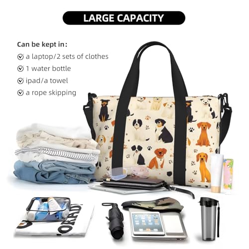 Colorful Puppy Paw Print Travel Duffle Bags for Women, Personal Item Overnight Weekender Sport Carry On Gym Bag for Men Women4