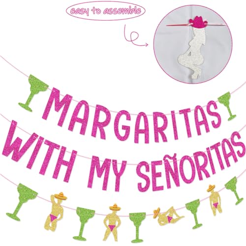 Image of Margaritas with My Senoritas Bachelorette Party Banner Garland for Margarita Bachelorette Party Mexican Fiesta Bachelorette Party Decorations