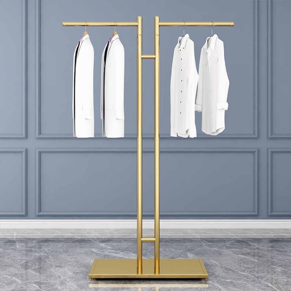 CENAP Double Rod Clothes Rack, Retail Store Display Clothing Rack, Modern Floor-Standing Commercial Garment Rack, Metal Clothes Organizer for Hanging Clothes,Gold,80 * 40 * 150cm