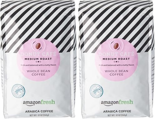Image of AmazonFresh Donut Cafe Whole Bean Coffee, Medium Roast, 12 Ounce (Pack of 2)