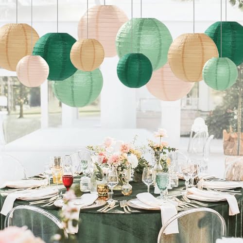 Image of Sage Green Paper Lanterns Decorative 12pcs Party Hanging Decorations for Rustic Party Bridal Shower Wedding Baby Shower Graduation Anniversary Neutral Room Decor
