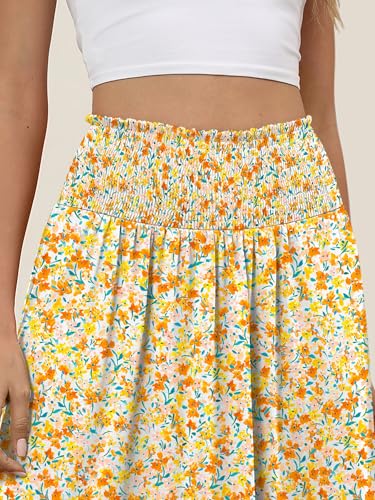 Image of ANRABESS Women's Maxi Skirts Summer Boho Floral High Waisted Flowy Swing Pleated Beach Long Skirt with Pockets