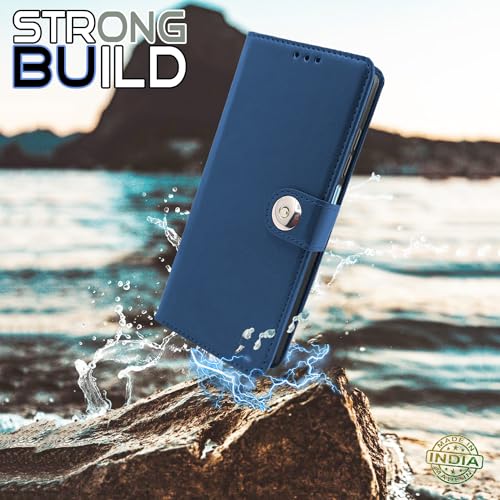 Image of Pikkme Redmi Note 11 Pro /Note 11 Pro Plus 5G Flip Cover Leather Finish | Inside TPU with Card Pockets | Wallet Stand and Shock Proof | Complete Protection Button Flip Case (Blue)