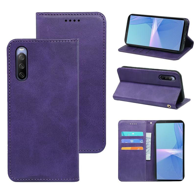 適用 Xperia 10 III SO-52B SOG04 ケース 手帳型 適用 Xperia10 III Lite XQ-BT44 手帳型 ケース カバー PUレザー カード収納 財布型 耐衝撃 ケース マグネット スタンド機能付き 5色 (適用 Xperia10 III SO-52B / SOG04 /適用 Xperia 10 III Lite XQ-BT44 ケース手帳型) (深い紫)