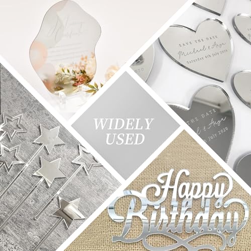 Image of 3 Pack Mirror Acrylic Sheets, 12 inch x 12 inch Opaque Glossy Mirror Plastic Sheet with 1 /8 Inch(3mm) Thickness, Rigid Tinted Mirror Acrylic for Cutting, Sawing, Laser Cutting (3, Silver, 12X16)
