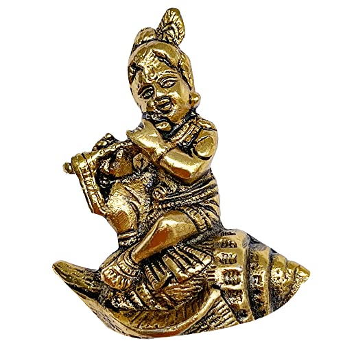 WC_Lord Krishna Statue Krishn Metal Idol Figurine-Hindu God of Love and Divine Joy-Murlidhar Kishna Idol for Indian Religious Festival- Home Decor Item (Shankh Krishna)