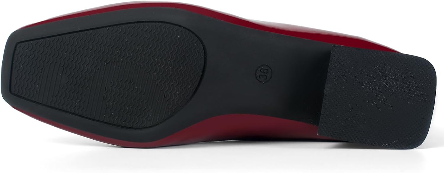 Women's Low Chunky Block Heel Leather Comfortable Square Toe Dress Shoes Pumps Office Lady Shoes - Image 6