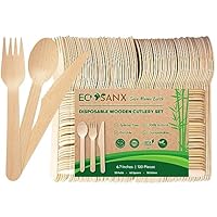 ECOSANXยฎ 120 PCs Disposable Wooden Cutlery set 6.5\" Splinter Free Compostable Utensils for party, Eco-Friendly, 100% All-Natural Bamboo Utensils set for picnic, Bamboo cutlery set for Events & More