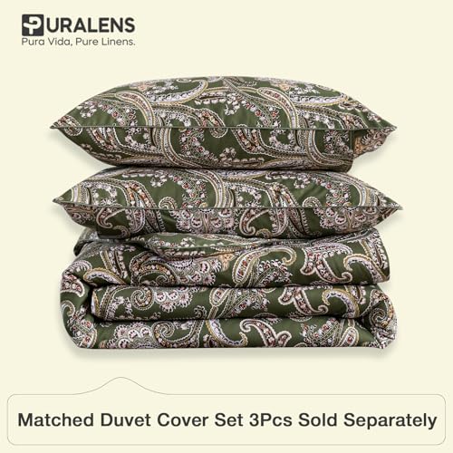 Image of Vintage Paisley Floral Green Percale Sheets, California King 100% Cotton Deep Pocket Boho Toile Bed Sheets, Soft Crisp Flower Print Farmhouse Sheet Set, Shabby Chic Designer Bedding, 4Pcs