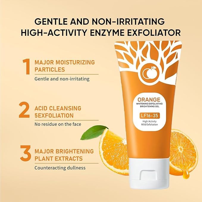 Orange Enzymes Exfoliating Gel, Natural Orange Peeling Gel Face Scrub, Deep Cleansing Moisturizing Facial Exfoliator（2pcs）