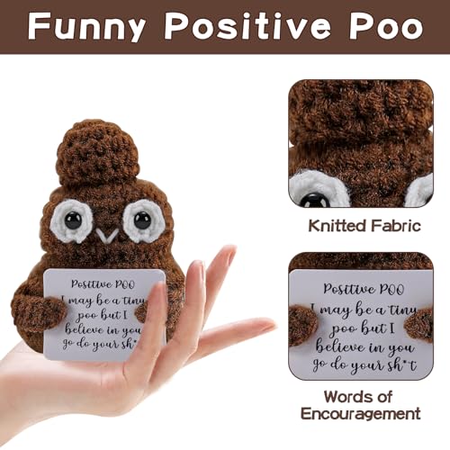 Image of Hoedia Handmade Emotional Pickle Gift, Cucumber Crochet Doll Inspirational Gifts with Cards, Cute Knitted Funny Support Pickle Potato Friend Birthday (Positive Poo)