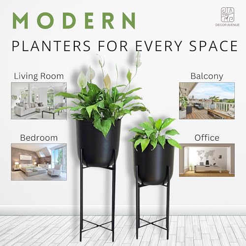 Image of Black Planters with Stand (Set of 2) Indoor Pots for Living Room Bedroom Balcony Home and Office (Solid Black)