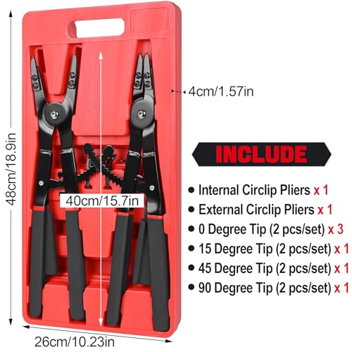 Image of Snap Ring Pliers Set Heavy Duty - 2 PCS Large Heavy Duty Snap Ring Circlip Pliers ，16 inch Internal External Circlip Pliers Set with 45 90 Tips