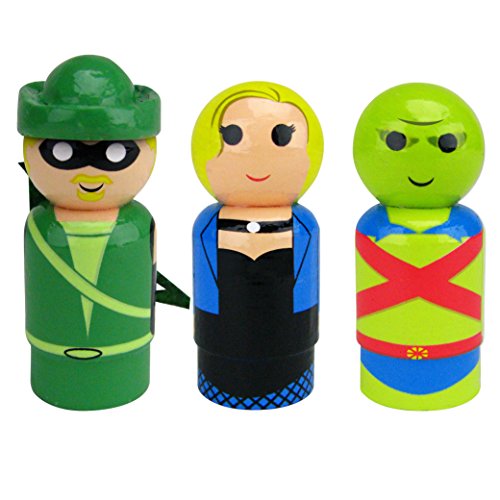 Bif Bang Pow! DC Classic Set of 3 Green Arrow, Black Canary, Martian Manhunter Pin Mate Wooden Figure