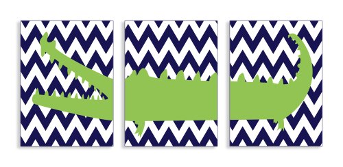The Kids Room by Stupell Alligator On Navy Chevron 3-Pc Rectangle Wall Plaque Set, 11 x 0.5 x 15, Proudly Made in USA