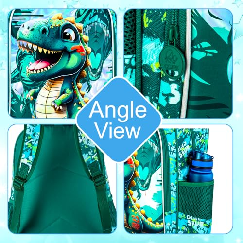 Image of HPJGD 3PCS Dinosaur Backpack for Boys, Water Resistant Kids Bookbag Set with Lunch Box,Cute School Bag for Preschool Toddler