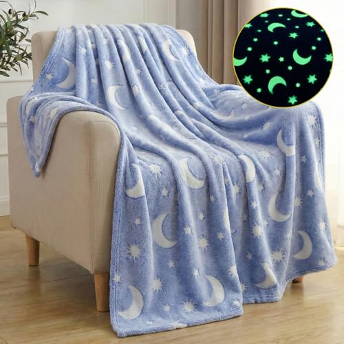 Image of Story@Home Glow Blankets for Kids | Summer Quilt for Kids Sleeping |Kids Blanket 0-15 Years (200x150cm) Soft Fleece Blanket |Cozy & Warm All-Season Radium Blanket for Boys & Girls-Moon & Stars