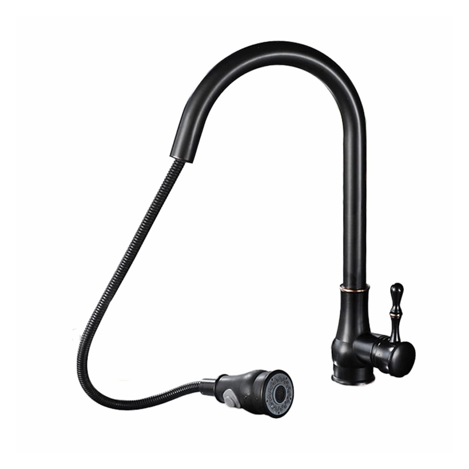 Modern Pull Down Spout Kitchen Faucet Deck Mounted Black Stream Sprayer Mixer Taps Single Handle Out,Precise Control(Black Bronze)