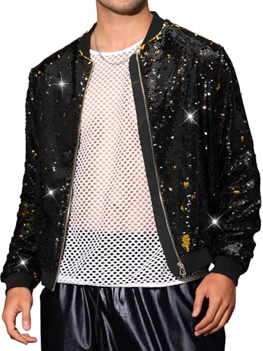 Lars Amadeus Sequin Varsity Jacket for Men's Zipper Party Disco Flip-Sequin Shiny Bomber Jackets2