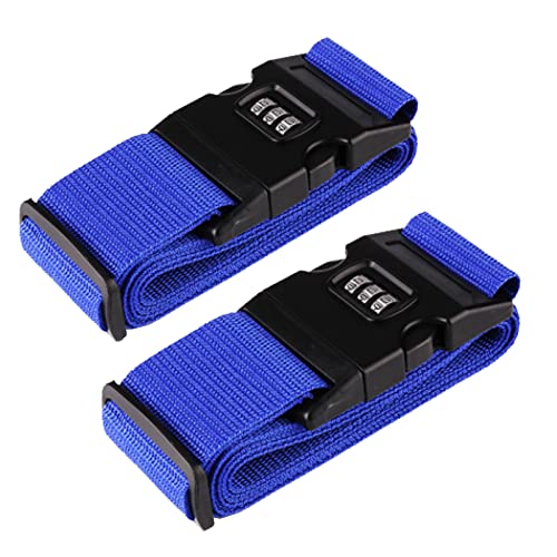 Sangles De Valises Ceinture Bagage Universelle Sangle De Bagage Solide Sangle De Bagage Réglable avec Boucle Sangle avec Serrure à Code à Trois Chiffres pour Valises Bleu 200 cm 2 Pièces Cover