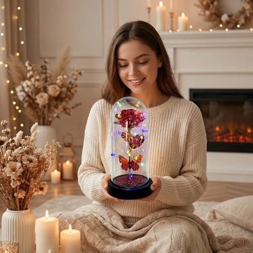 Rosa eterna en cúpula de vidrio con luz LED miniatura 6