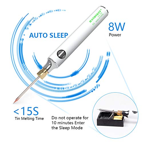 Handskit 5V 8W Battery Powered Soldering Iron USB Charging Adjustable Temperature comes with accessories including Soldering Stand Solder Wire